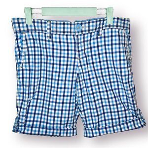 American Eagle Outfitters White Blue Plaid Roll Tab Bermuda Cotton Shorts Size 8